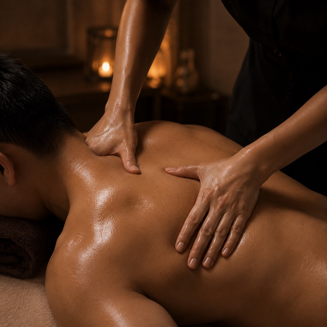 Full-body aromatherapy oil massage on the back